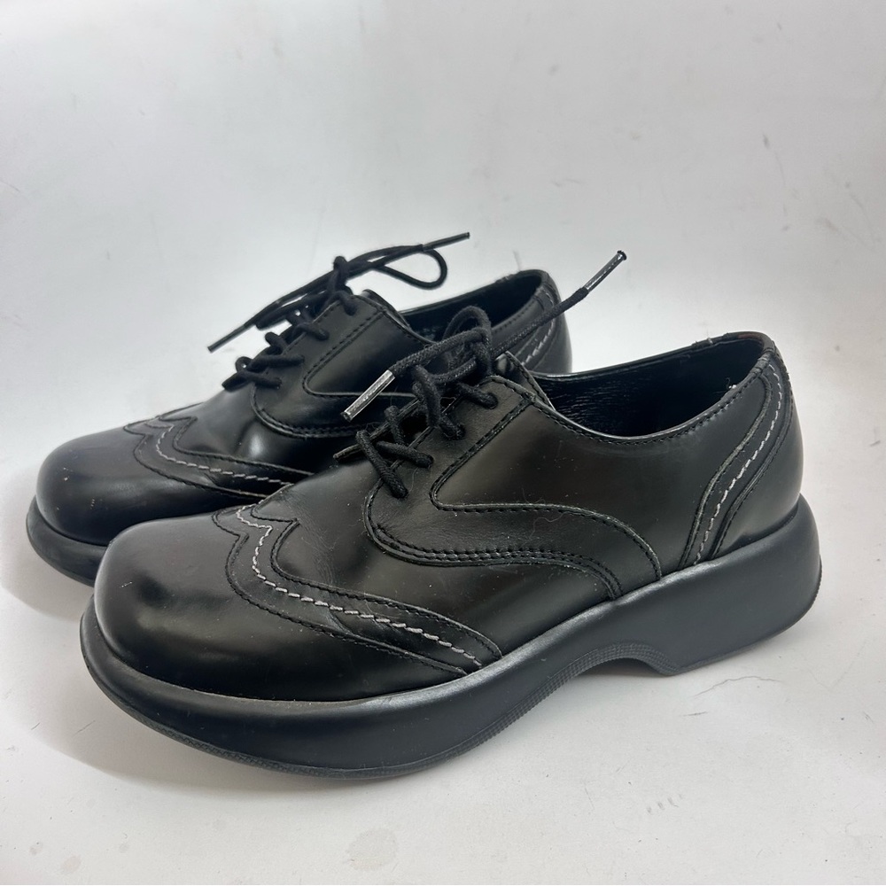 DANSKO Rare Vintage Y2K Black Wingtip Lace-Up Platform Chunky Oxfords 39 8.5 - Picture 4 of 9